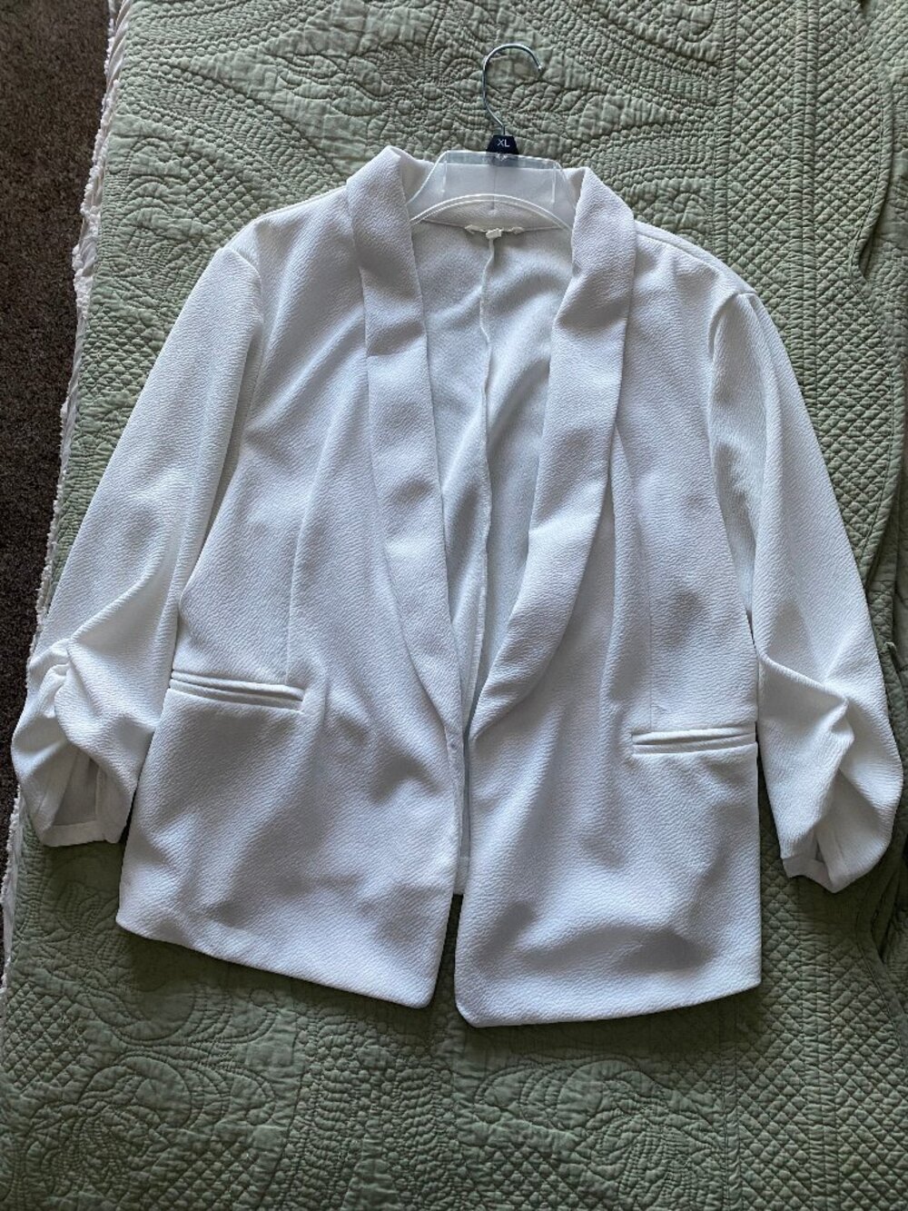 Maurices White Knit Cropped Blazer Jacket with Scrunched Sleeves Size XL
